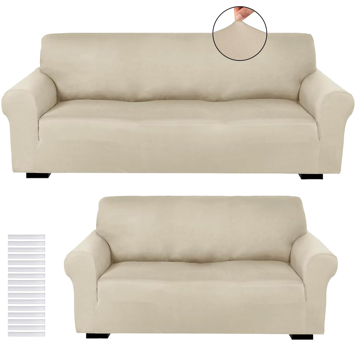 Peryiter 2 Pcs Couch and Loveseat Sofa Covers,Navy Blue,Milk Silk