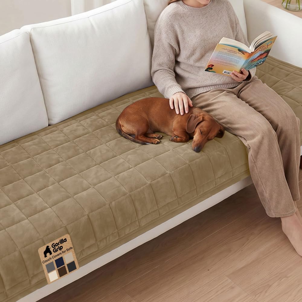 GORILLA GRIP Slip and Leak Resistant Plush Loveseat Cover, Brown