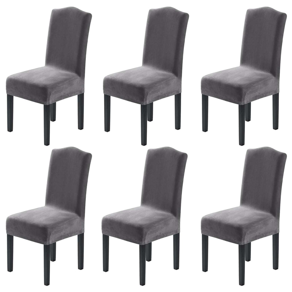 H.VERSAILTEX Dining Chair Covers Velvet Stretch Chair Covers for Dining Room Set of 6 Parson Chair Slipcovers Chair Protectors Covers, Soft Thick Solid Velvet Fabric Washable, Ivory