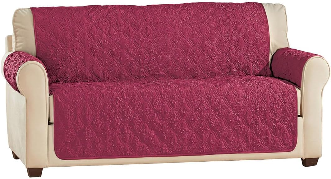 Collections Etc Embossed Ogee Pattern Quilted Furniture Cover Burgundy Loveseat