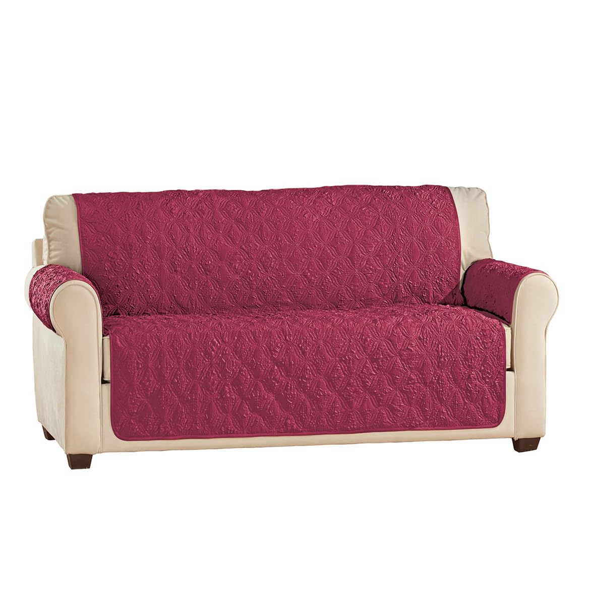 Collections Etc Embossed Ogee Pattern Quilted Furniture Cover Burgundy Loveseat