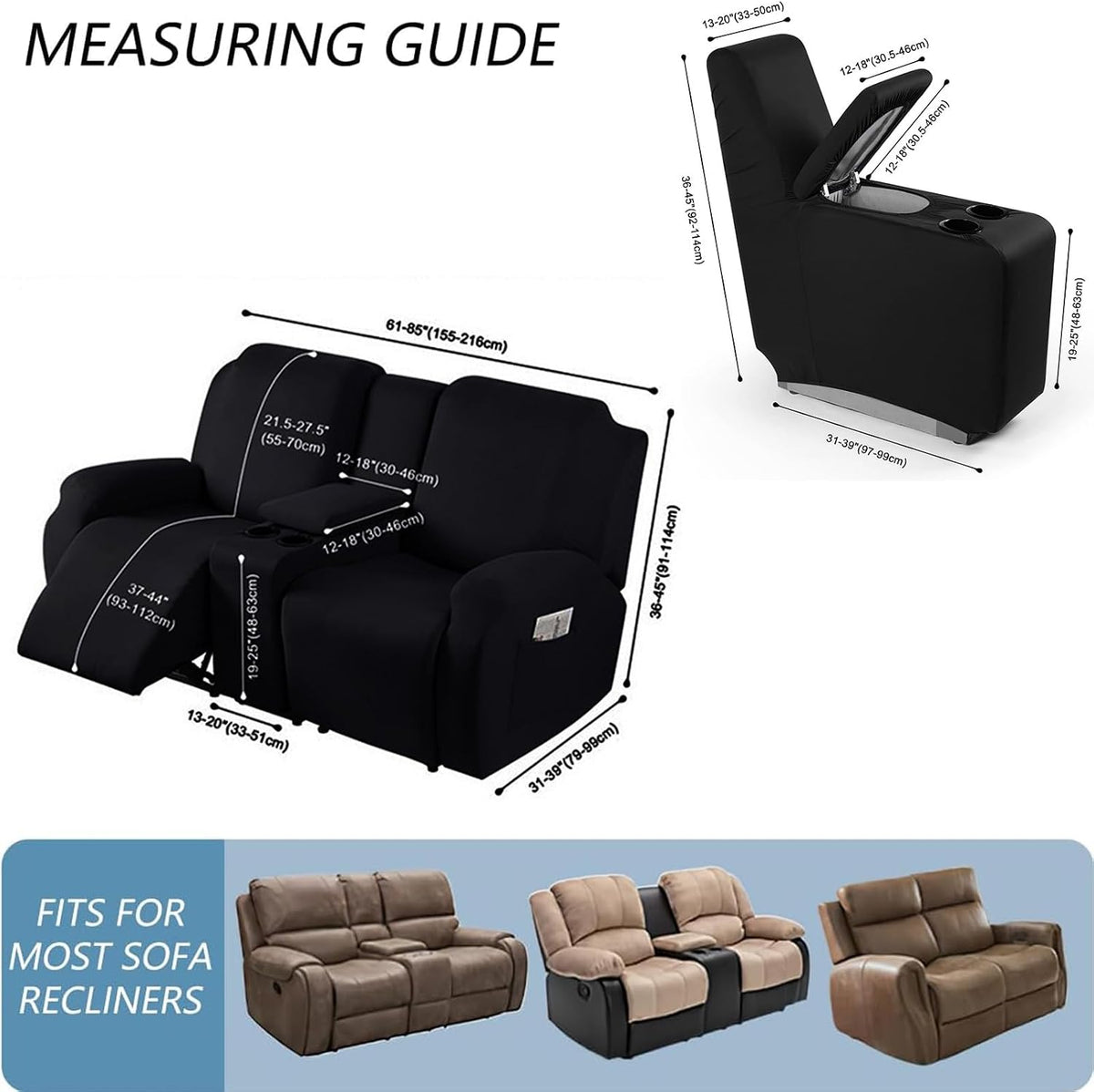 Stretch Recliner Loveseat Chair Cover with Console,7-Piece Velvet Stretch Loveseat Reclining Cover Sofa Covers,Furniture Protective Covers for Children and Pets, Beige
