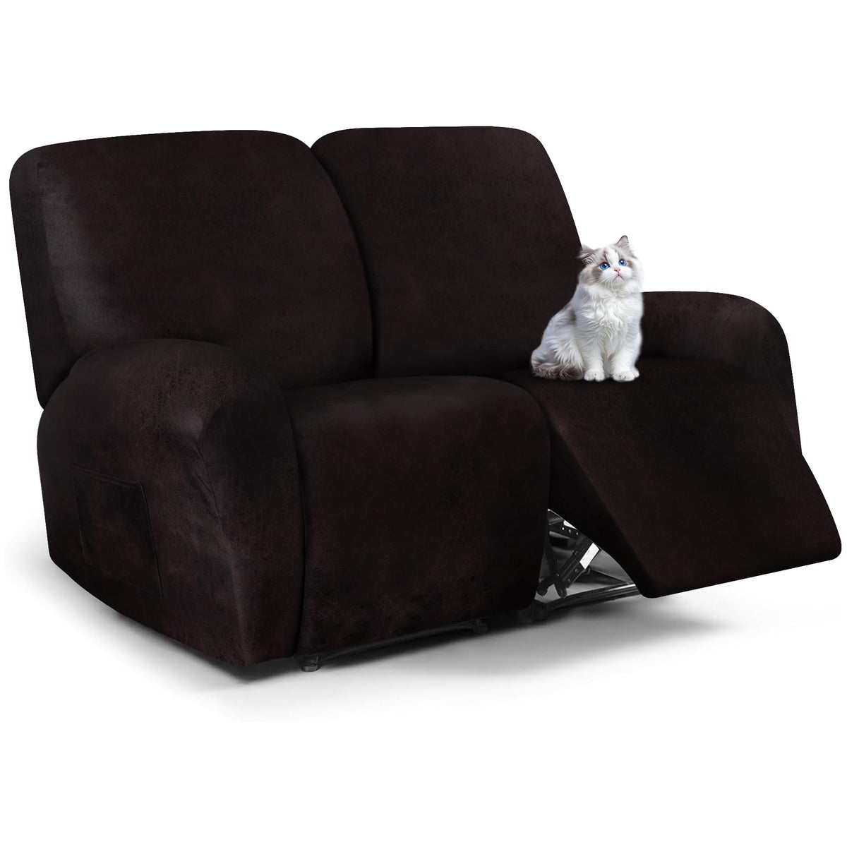 ANARACHON Leather Look Loveseat Recliner Cover, 6-Pieces Stretch Dual Recliner Sofa Covers, Soft Reclining Couch Slipcover, Washable Furniture Protector for Pets (2 Seater,256 Black)