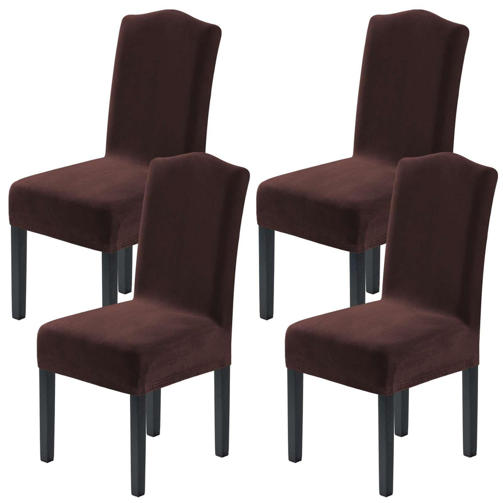 H.VERSAILTEX Dining Chair Covers Velvet Stretch Chair Covers for Dining Room Set of 6 Parson Chair Slipcovers Chair Protectors Covers, Soft Thick Solid Velvet Fabric Washable, Ivory
