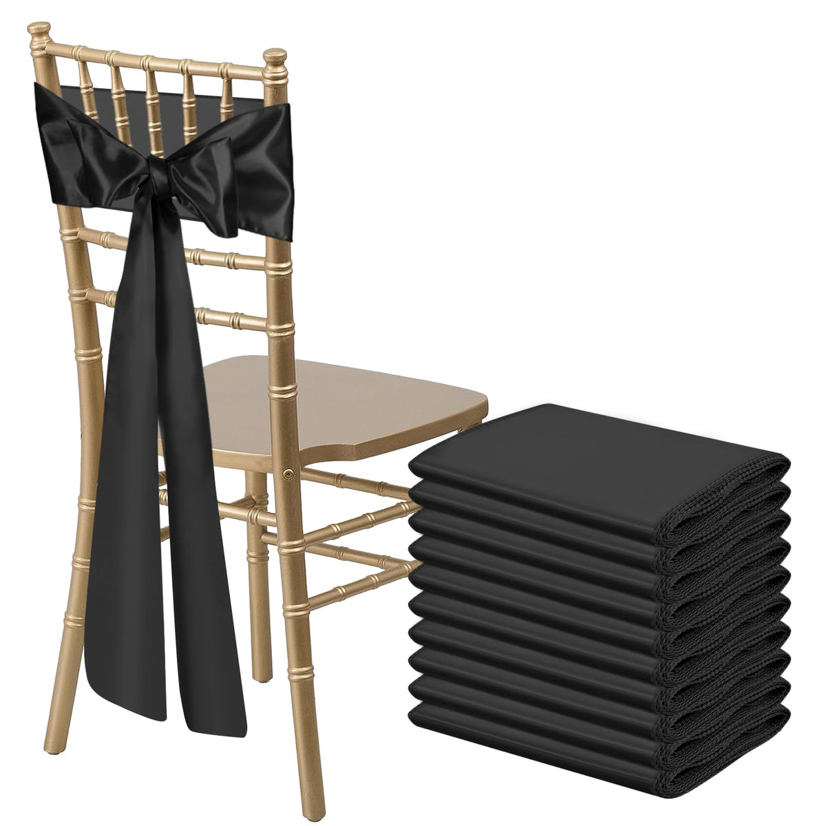 50 PCS Sage Green Satin Chair Sashes Bows Universal Chair Ribbon Ties Back Sash for Wedding Party Reception Events Banquets Hotel Event Chair Cover Decoration (7x108 inch)