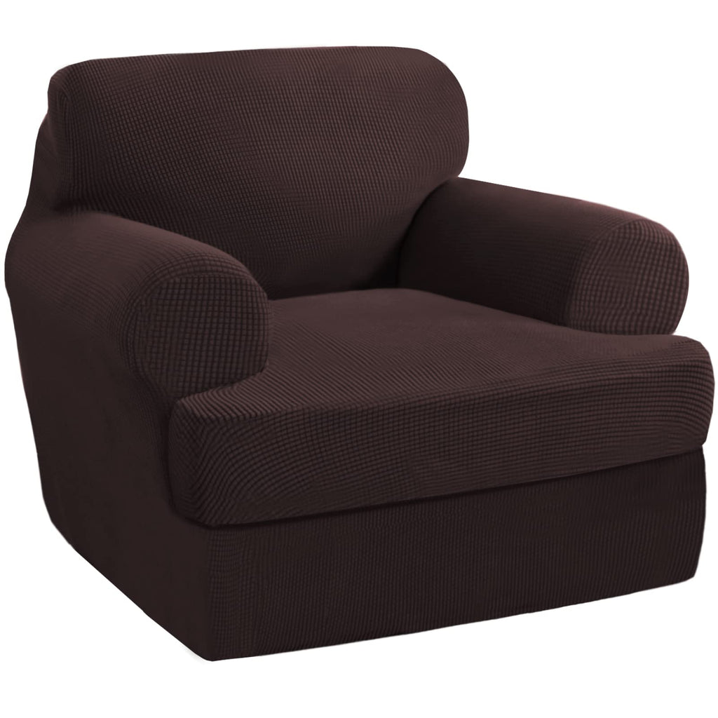 PrinceDeco T Cushion Loveseat Slipcover - 3 Pieces Sofa Cover for 2 Cushion Couch with 2 Individual T Shape Seat Covers Width Up to 76 Inch - Stretch, Machine Washable, Porcelain