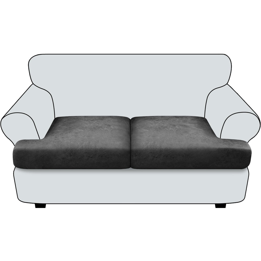 Loveseat Cushion Covers Leather-Look 2PC Stretch Love Seat Slipcover Sets for Living Room Individual Couch Seat Protector, Pet-Friendly, Non-Slip, Easy Fit - Coffee