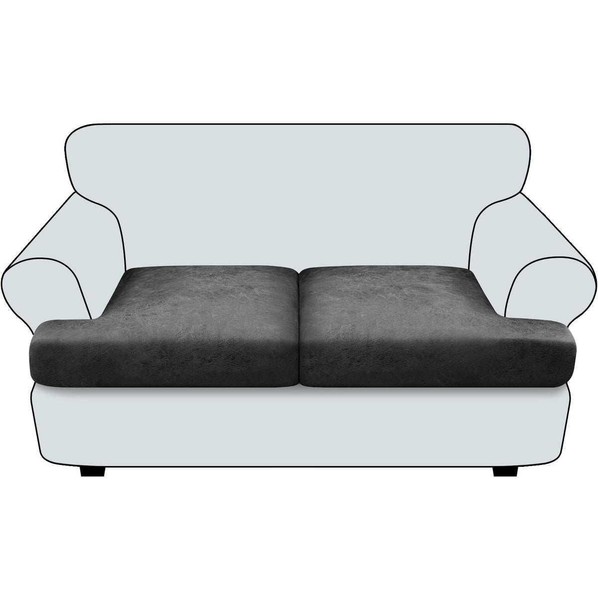 Loveseat Cushion Covers Leather-Look 2PC Stretch Love Seat Slipcover Sets for Living Room Individual Couch Seat Protector, Pet-Friendly, Non-Slip, Easy Fit - Coffee