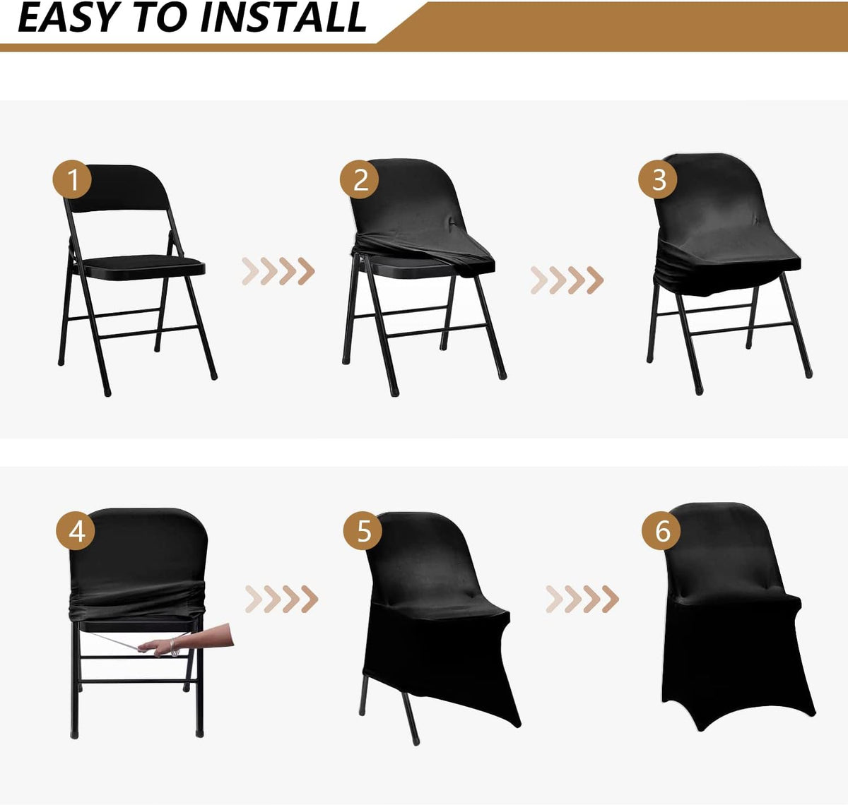 ManMengJi Spandex Folding Chair Covers, Black Folding Chair Slipcovers 6 PCS, Universal Fitted Chair Slipcovers for Wedding, Party, Banquet, Holidays, Celebration