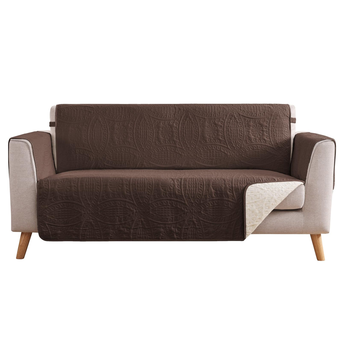 Beige Loveseat Covers for 2 Cushion Couch, Water-Repellent Quilted Covers for Sofa, Machine Washable Love Seat Couch Covers, Pet Friendly Loveseat Slipcovers (Loveseat 48", Beige Cream)