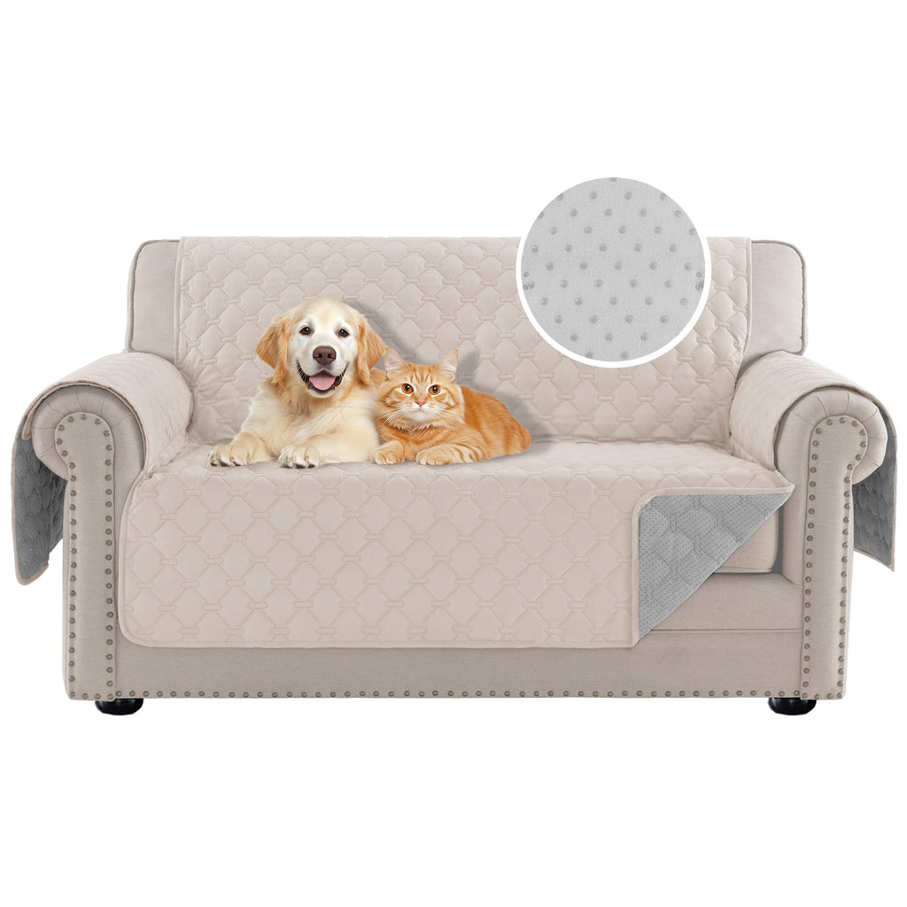 PrinceDeco Love Seat Couch Covers for Dogs Quilted Loveseat Cover Furniture Protector Non-Slip Rubber Backing Water Resistant for 2 Cushion Couch Seat Width to 48"(Loveseat, Brown)