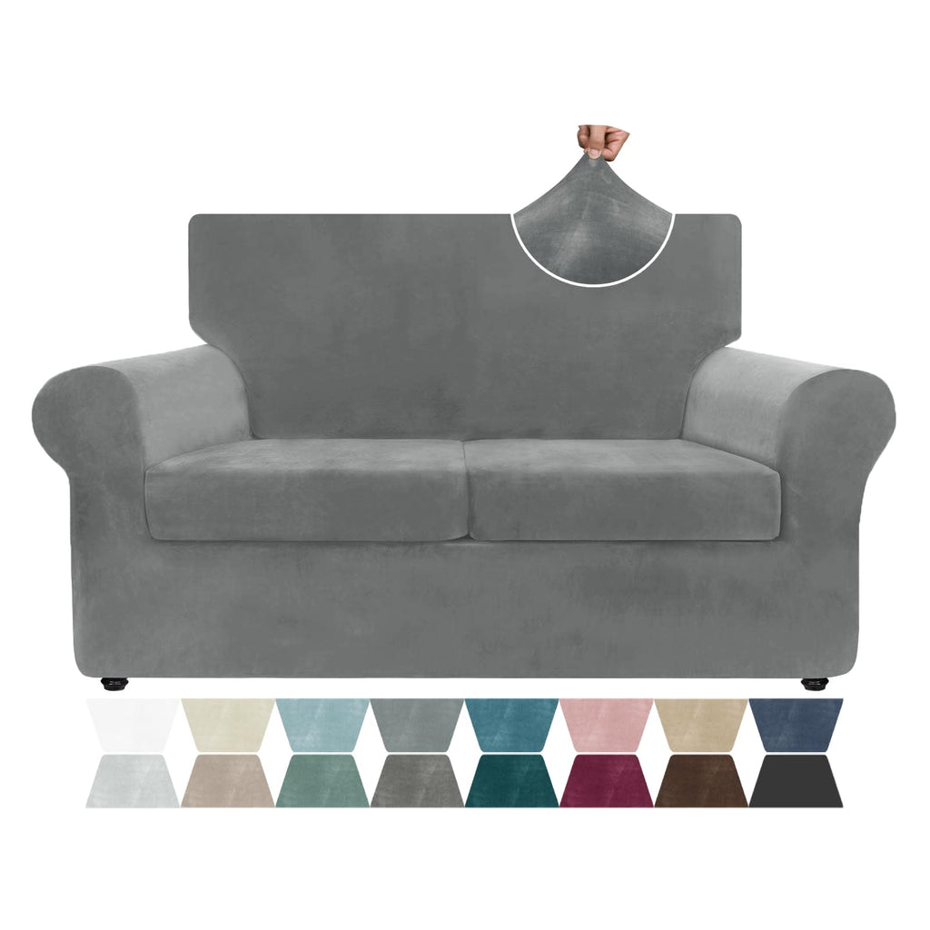 ZNSAYOTX 3-Piece Loveseat Slipcovers High Stretch Spandex Sofa Slip Cover Living Room Love Seat Couch Covers for 2 Cushion Couch Jacquard Small Checks Furniture Protector (Dark Grey, Loveseat)