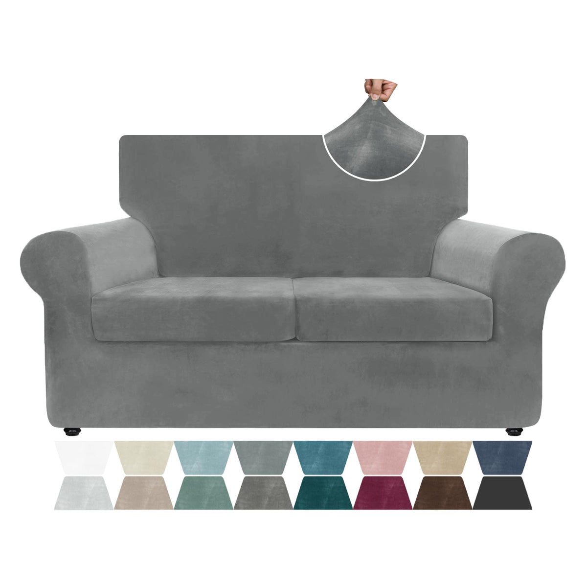 ZNSAYOTX 3-Piece Loveseat Slipcovers High Stretch Spandex Sofa Slip Cover Living Room Love Seat Couch Covers for 2 Cushion Couch Jacquard Small Checks Furniture Protector (Dark Grey, Loveseat)