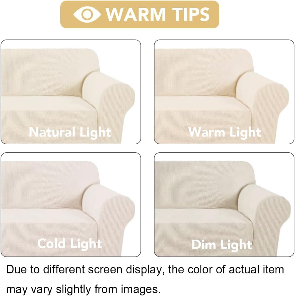 H.VERSAILTEX Stretch Couch Cover Loveseat Covers for 2 Cushion Couch Sofa Slipcover for Love Seat 1 Piece with Elastic Bottom, Checked Jacquard Fabric, Loveseat 58"-70" Wide, Butter Cream