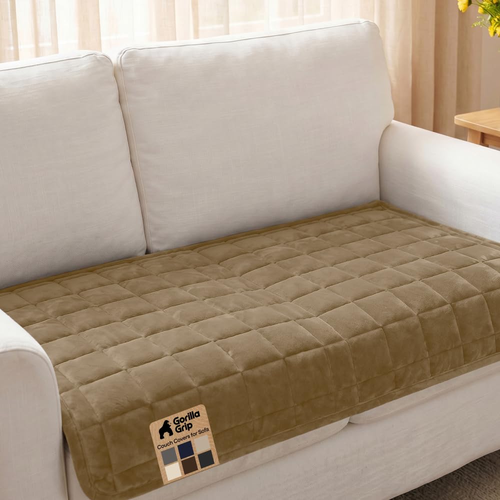 GORILLA GRIP Slip and Leak Resistant Plush Loveseat Cover, Brown
