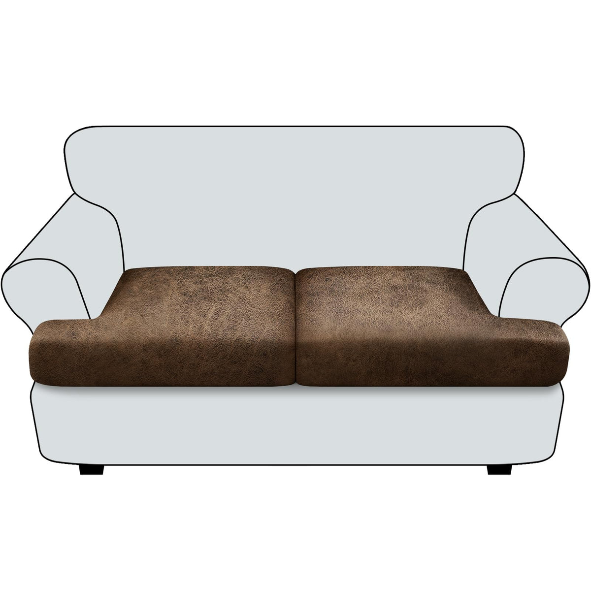Loveseat Cushion Covers Leather-Look 2PC Stretch Love Seat Slipcover Sets for Living Room Individual Couch Seat Protector, Pet-Friendly, Non-Slip, Easy Fit - Coffee