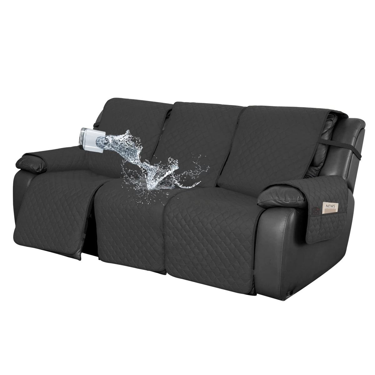 Easy-Going Waterproof Recliner Loveseat Sofa Cover with Pocket, 1-Piece Reversible Couch Cover for 2 Seat Recliner, Protector with Elastic Straps for Pets(Recliner Loveseat, Gray/Light Gray)