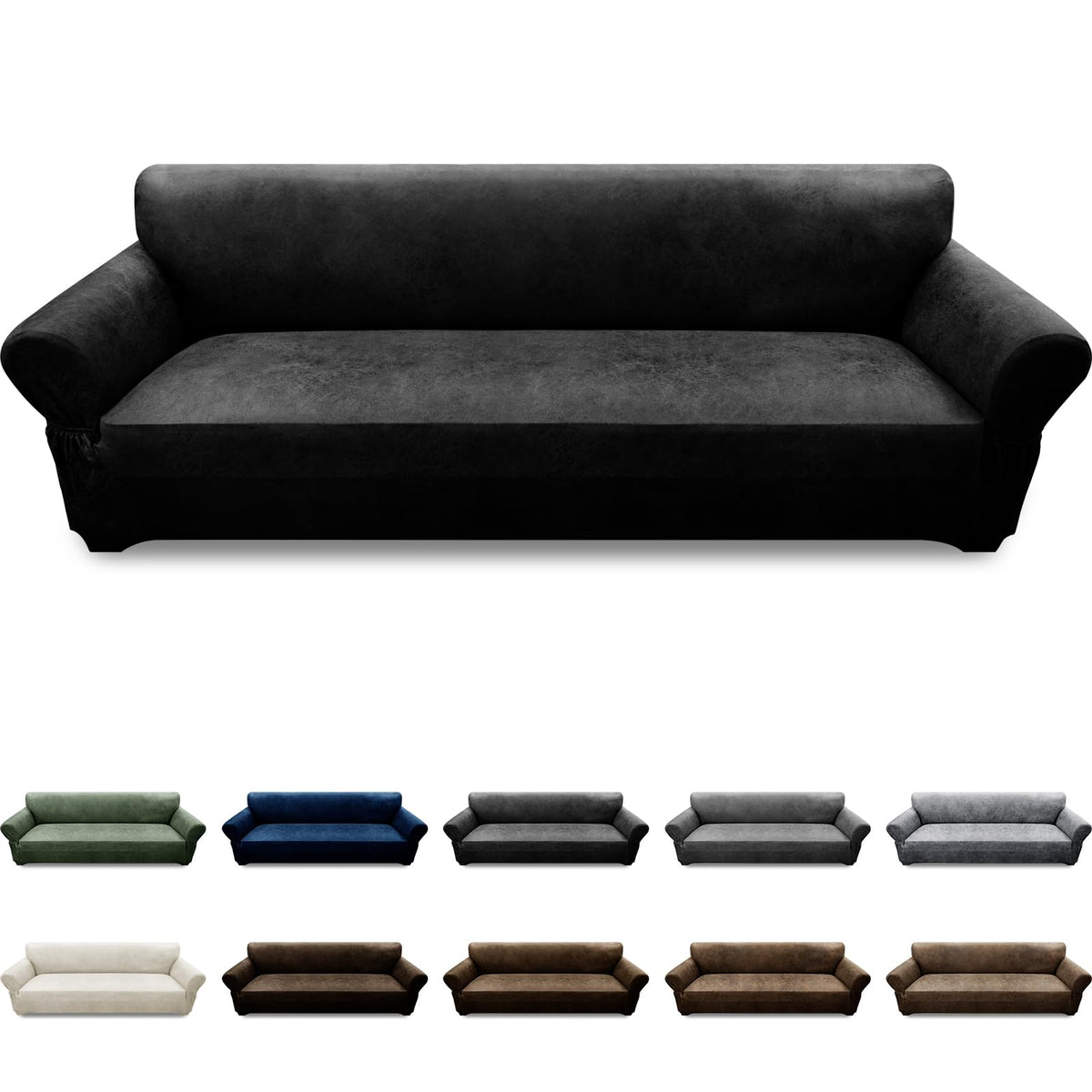 3-Pieces T Cushion Loveseat Slipcovers Leather Look Couch Cover Loveseat Covers for 2 Cushion Couch Furniture Protector Stretch Sofa Cover with 2 Individual T Cushion Seat Covers, Brown