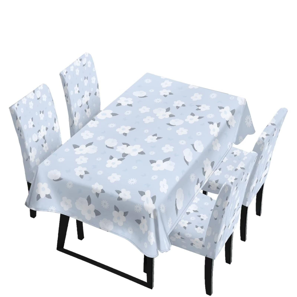 Light Grey 7 Pcs Tablecloth and Chair Covers Set Removable Chair Covers Set of 6 with Table Cover for Dining Room Washable Furniture Protector for Family Gathering Potluck