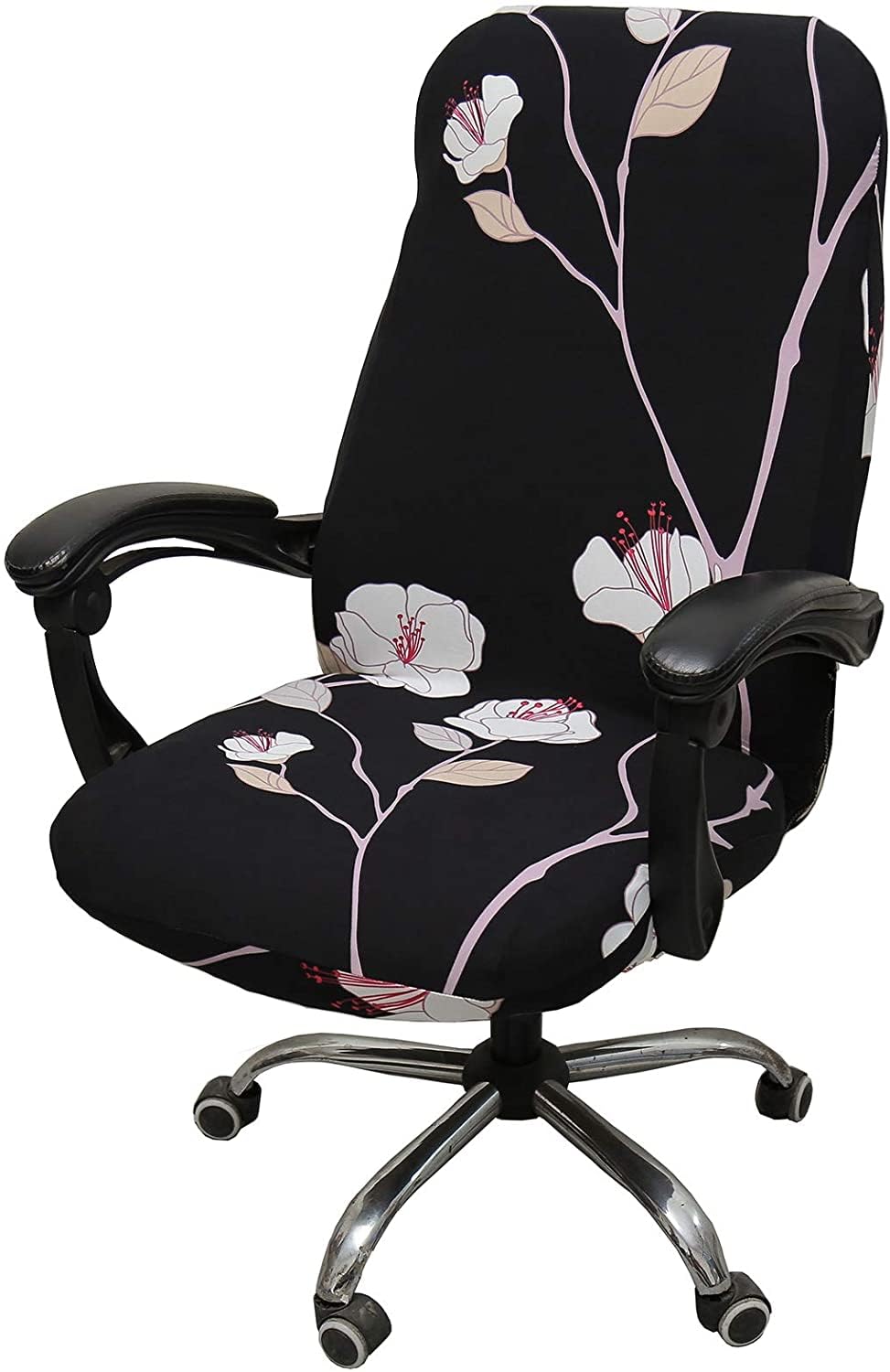 WOMACO Printed Office Chair Covers, Stretch Computer Universal Boss Modern Simplism Style High Back Chair Slipcover - Peony, Large