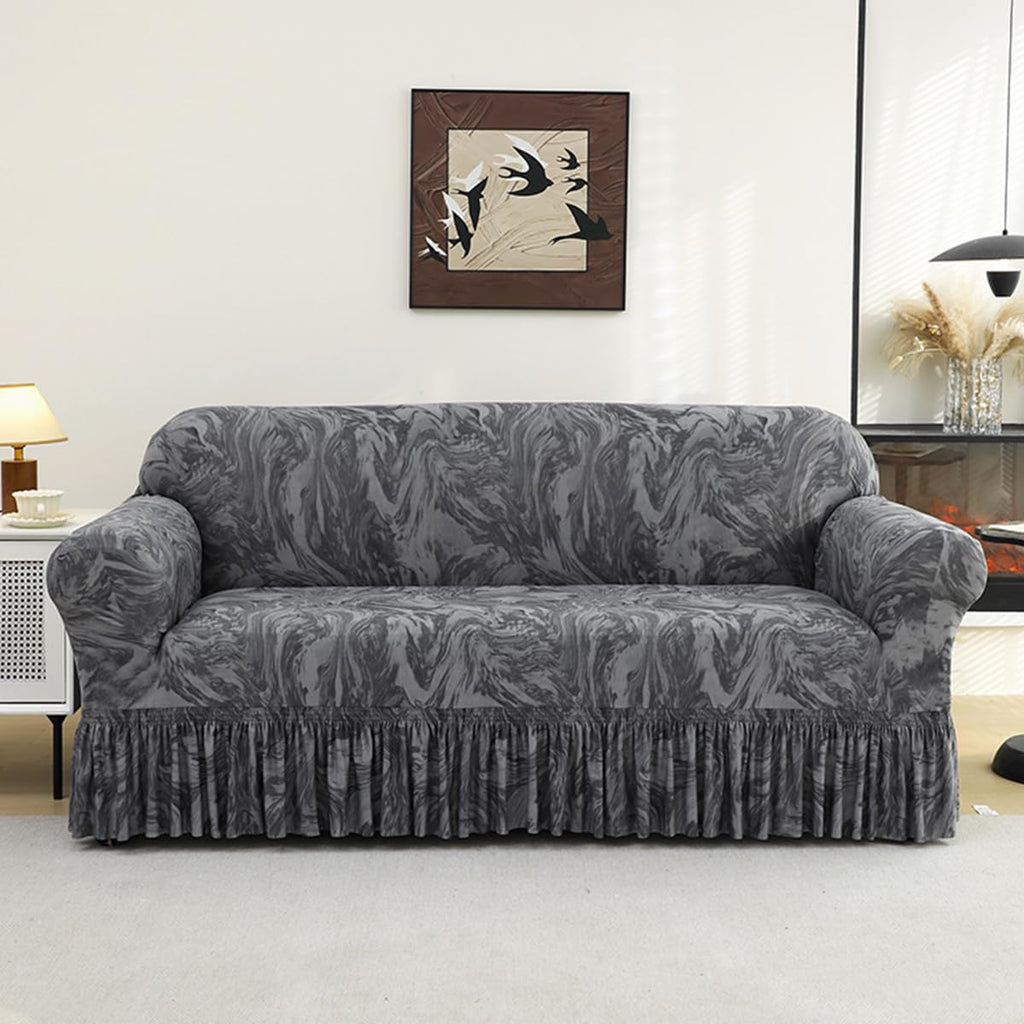 KAIJIE Super Stretch Sofa Slipcover–Non Slip Soft Couch Sofa Cover,Skirt Edge Design with Non Skid Foam and Elastic Bottoms for Crafted from Soft Polyester Printed Pattern（2-Person seat Couch Cover）