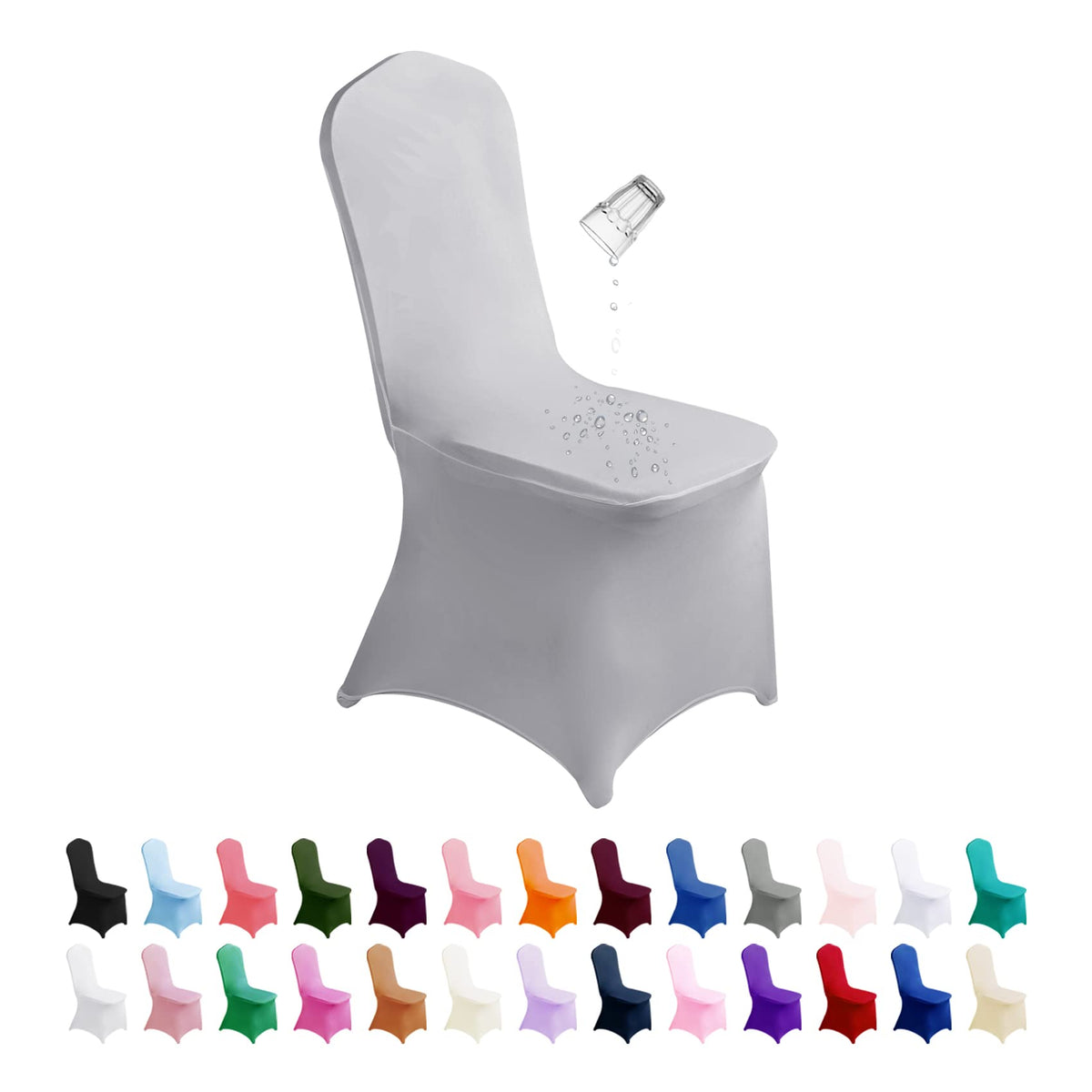 SuperO Waterproof Spandex Chair Cover 25PCS, Stretch Dining Chair Covers, Polyester Outdoor Chair Covers, Protector Stretch Chair Cover for Party Universal, Banquet, Wedding Event, Hotel(White)