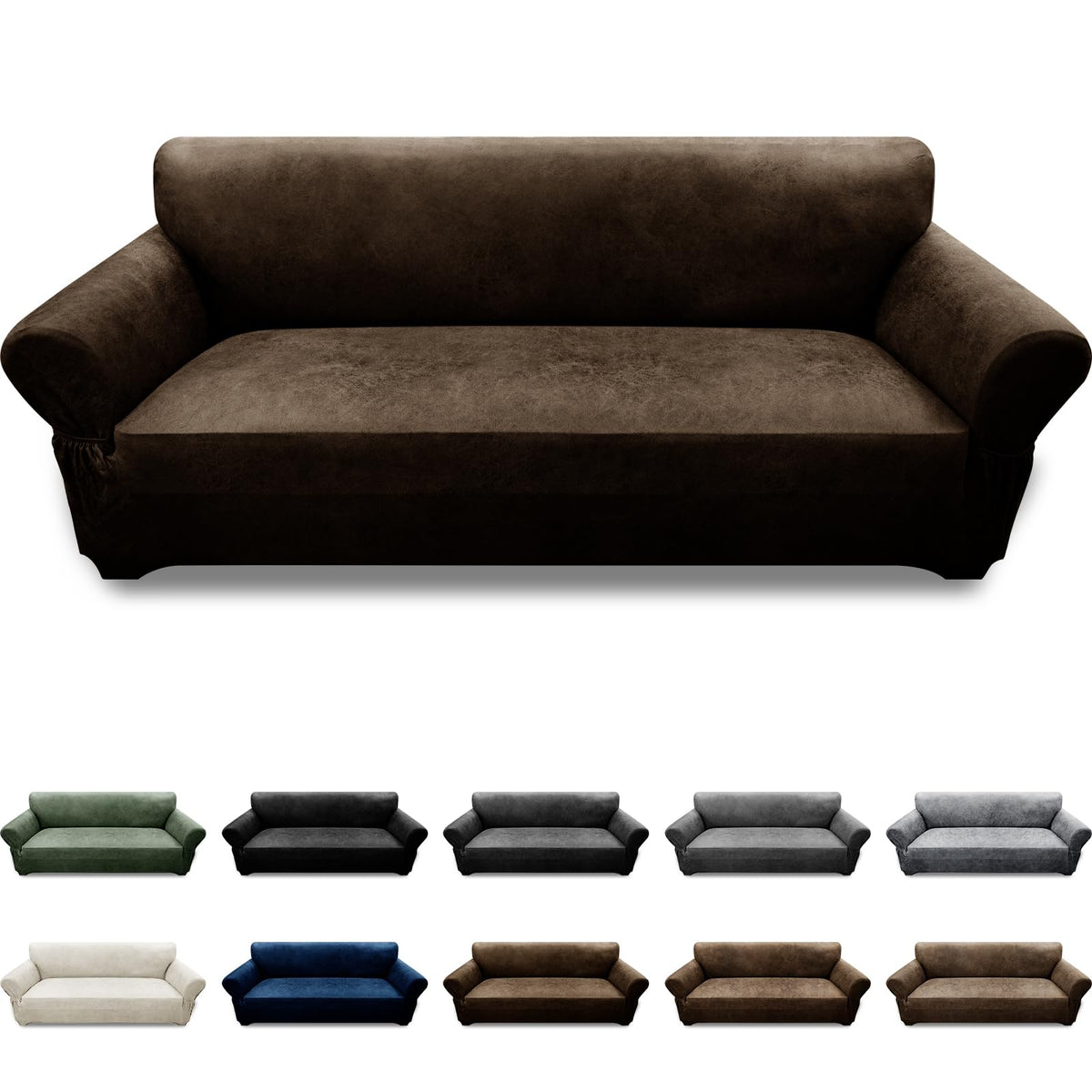 3-Pieces T Cushion Loveseat Slipcovers Leather Look Couch Cover Loveseat Covers for 2 Cushion Couch Furniture Protector Stretch Sofa Cover with 2 Individual T Cushion Seat Covers, Brown