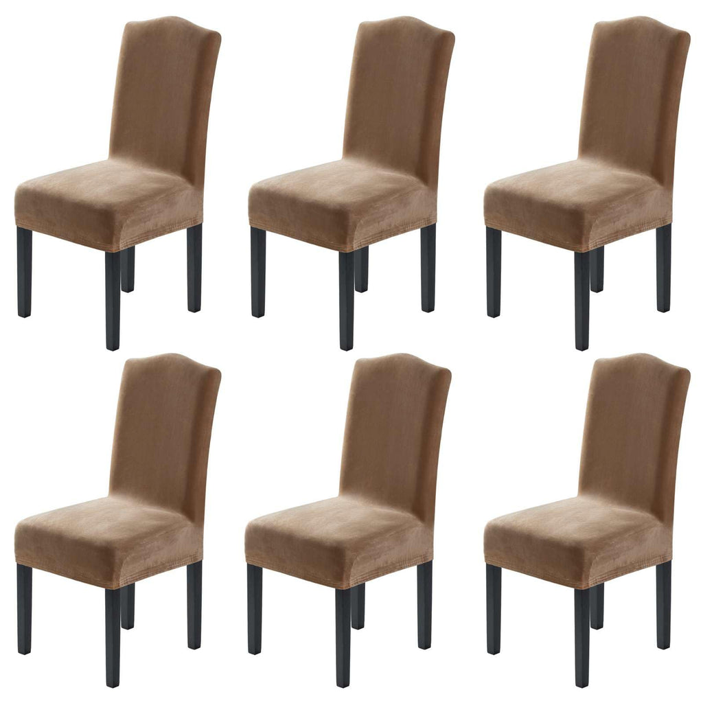 H.VERSAILTEX Dining Chair Covers Velvet Stretch Chair Covers for Dining Room Set of 6 Parson Chair Slipcovers Chair Protectors Covers, Soft Thick Solid Velvet Fabric Washable, Ivory