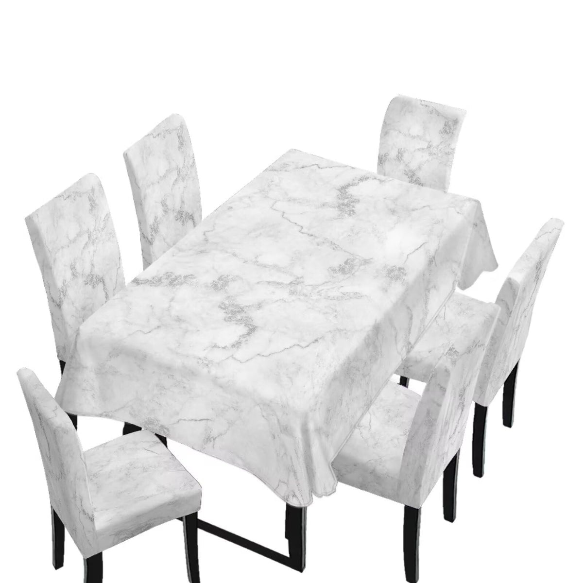 Light Grey 7 Pcs Tablecloth and Chair Covers Set Removable Chair Covers Set of 6 with Table Cover for Dining Room Washable Furniture Protector for Family Gathering Potluck