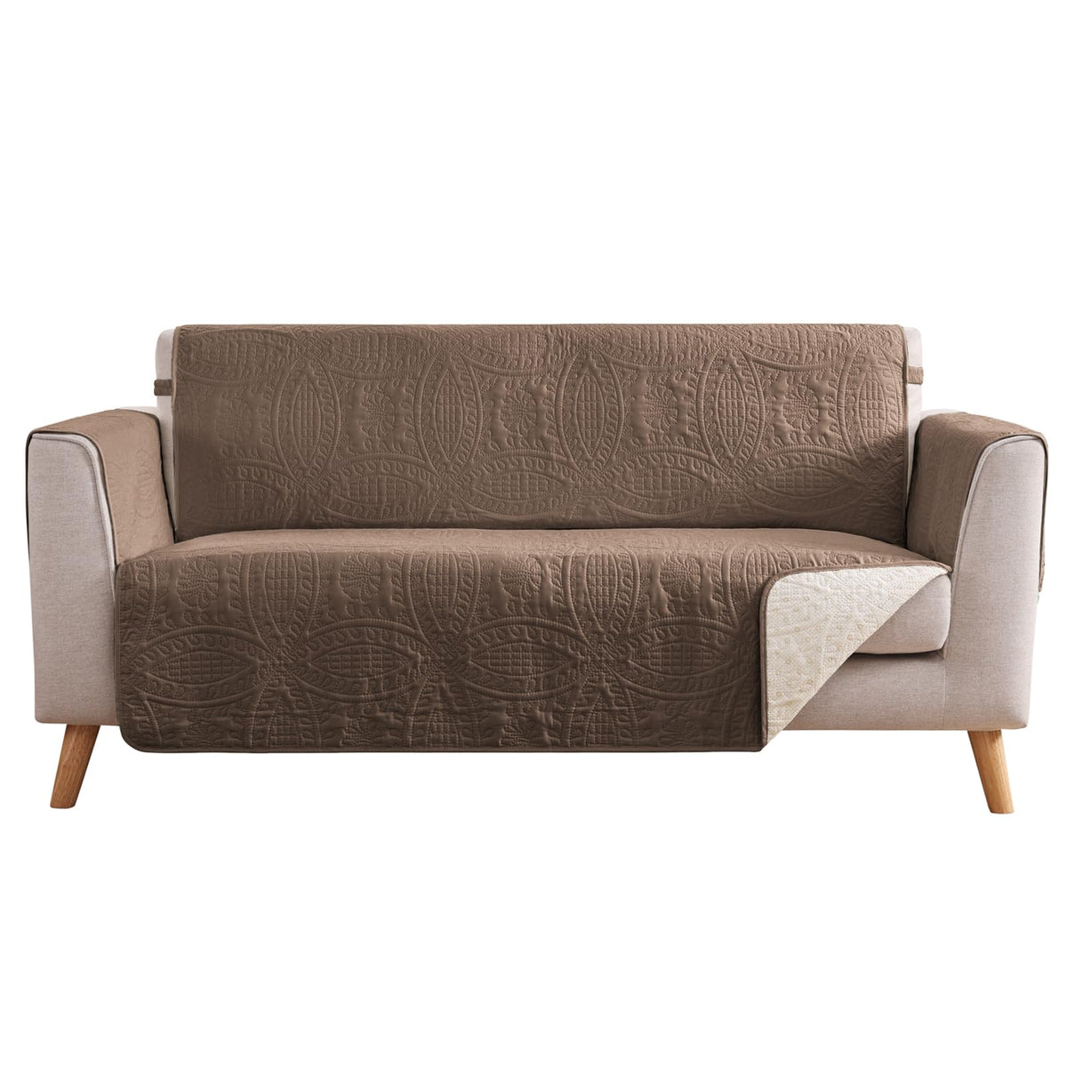 Beige Loveseat Covers for 2 Cushion Couch, Water-Repellent Quilted Covers for Sofa, Machine Washable Love Seat Couch Covers, Pet Friendly Loveseat Slipcovers (Loveseat 48", Beige Cream)