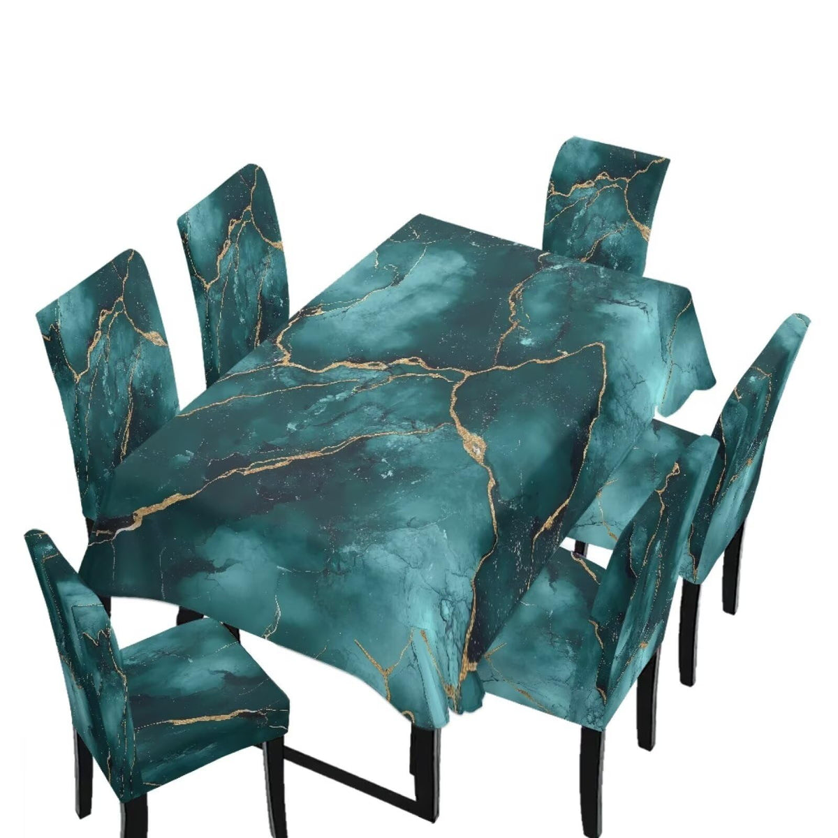 Fall Pumpkin Rectangular Table Cloth & Dining Chair Covers Set of 7, Stain Resistant Wipeable Chair Protectors for Farmhouse Rustic Home Kitchen Party Decor