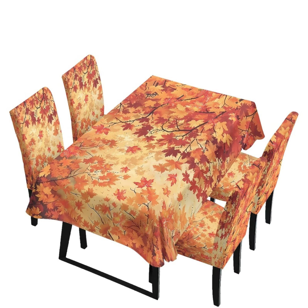 Palm Leaves Rectangular Table Cloth & Dining Chair Covers Set of 5, Stain Resistant Wipeable Chair Protectors for Farmhouse Rustic Home Kitchen Party Decor