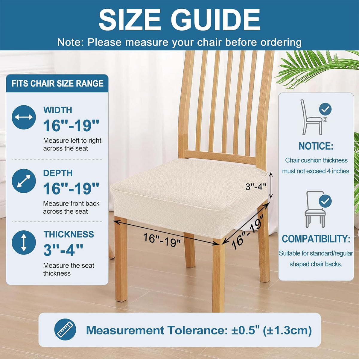 Smiry Waterproof Seat Covers for Dining Room Chairs, Set of 4