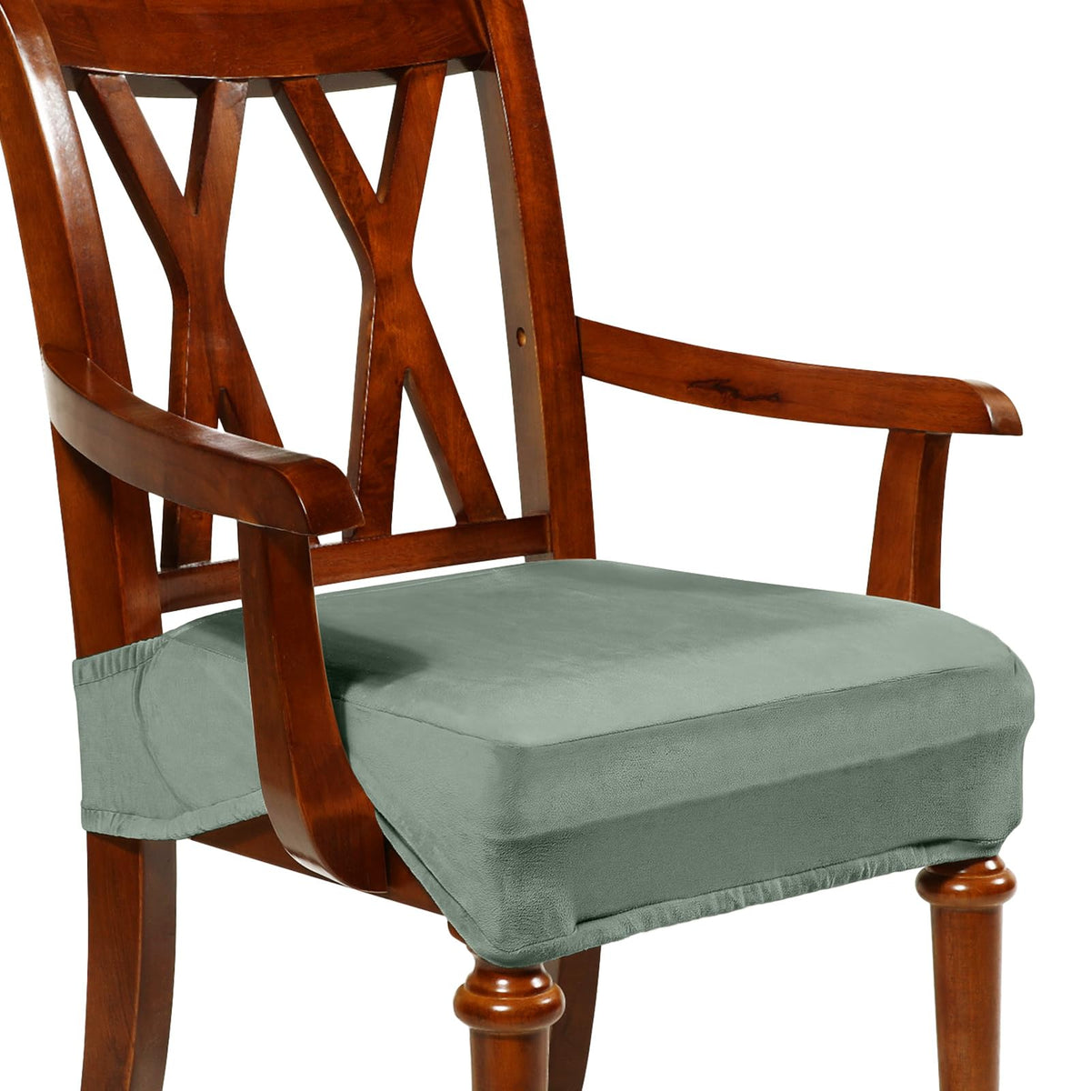Havawish Extra Wide Dining Chair Seat Covers, Beige White, Velvet, 6 Pcs