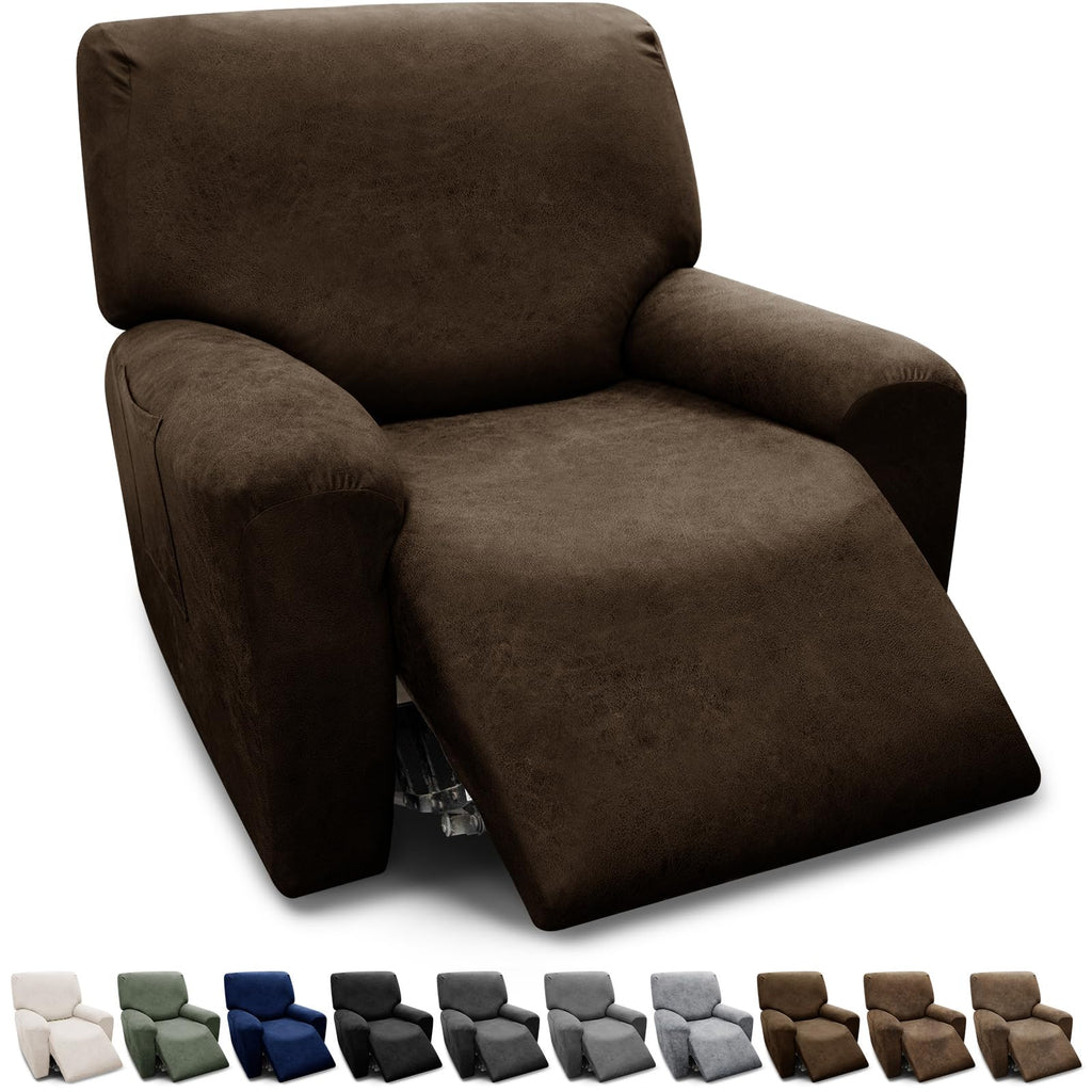 3-Pieces T Cushion Loveseat Slipcovers Leather Look Couch Cover Loveseat Covers for 2 Cushion Couch Furniture Protector Stretch Sofa Cover with 2 Individual T Cushion Seat Covers, Brown