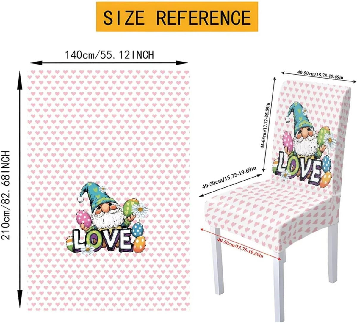 Dining Seat Slipcovers for Easter Decor Set of 7 Includes Tablecloths and Stretch Removable Dining Room Chair Covers Stain Resistant Table Protector, Easter Egg Love Heart Gnome Print