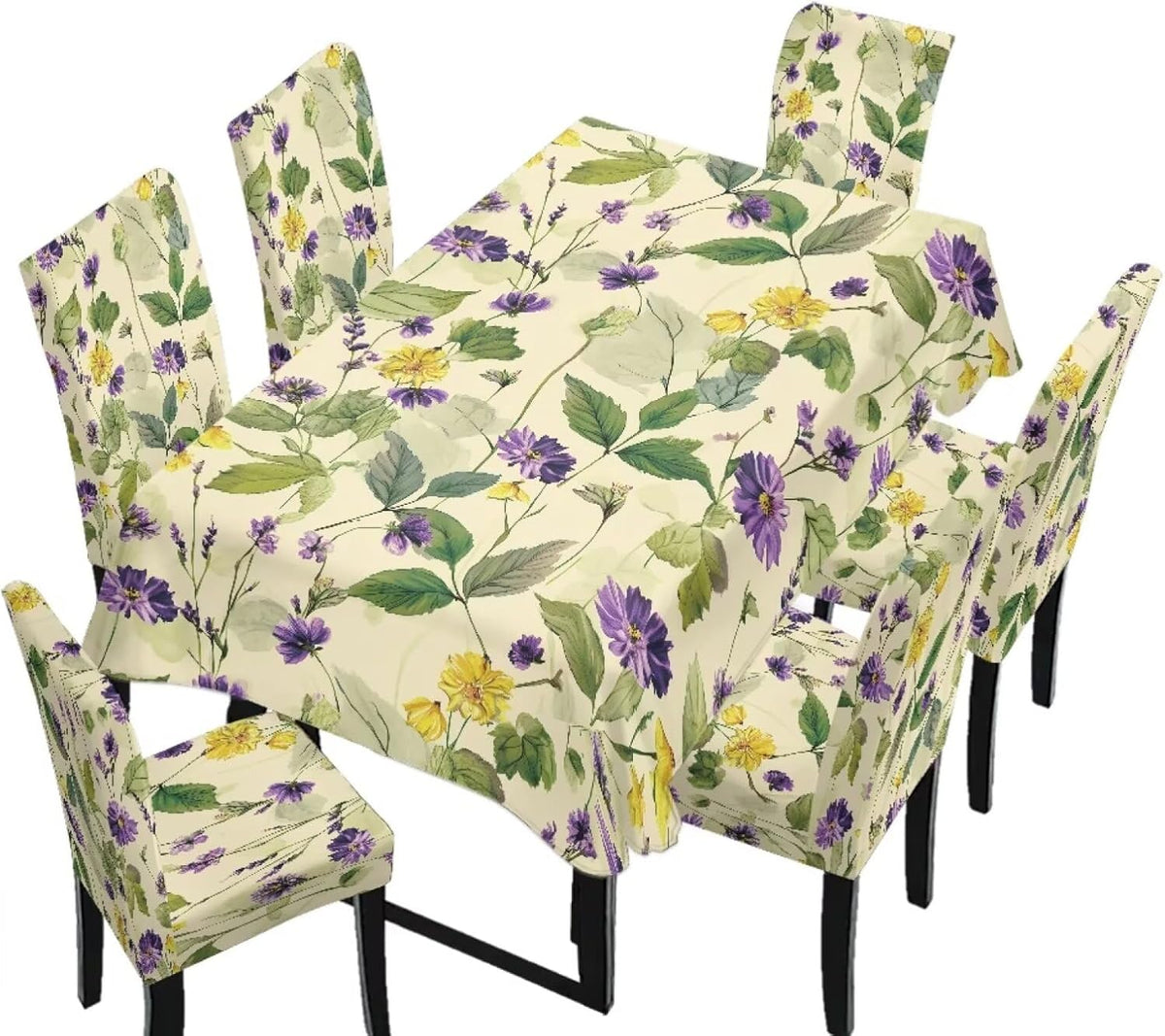 5 Pack Dining Table Cloth Rectangle 4 Seater Includes Kitchen Chair Covers, Stretch Seat Covers for Dining Chairs Anti-dust Washable Table Protector, Tribe Aztec Geometry Print