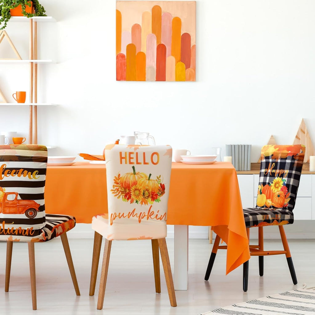 Preboun 6 Pcs Fall Chair Covers Pumpkin Dining Chair Slipcover Thanksgiving