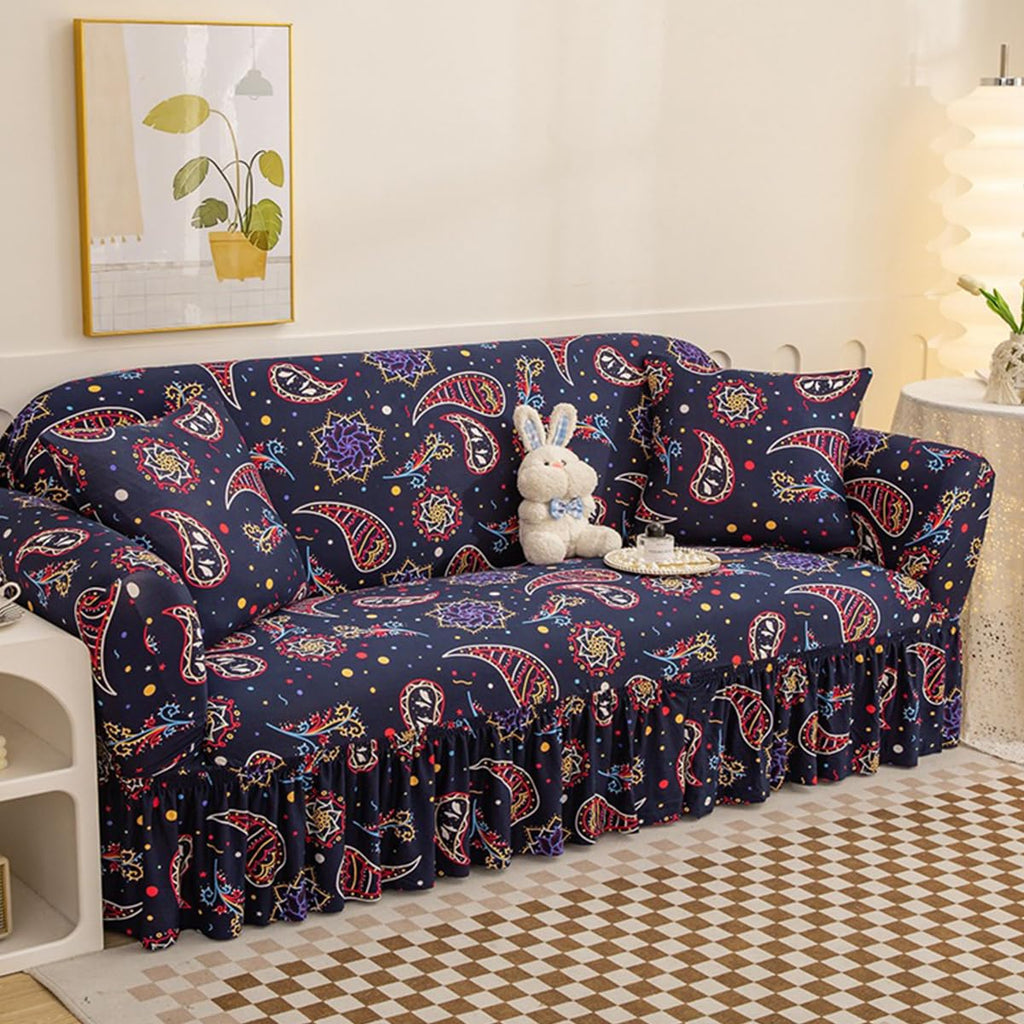 KAIJIE with Skirt 2-Seater Sofa Cover with Four Season Universal Polyester Fabric Jacquard Pattern Anti Slip and Anti pet Modern Furniture Protection Slipcover