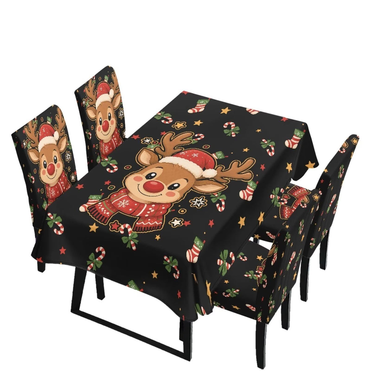 Poinsettia Dining Table & Chair Cover Set for Christmas, Stretch
