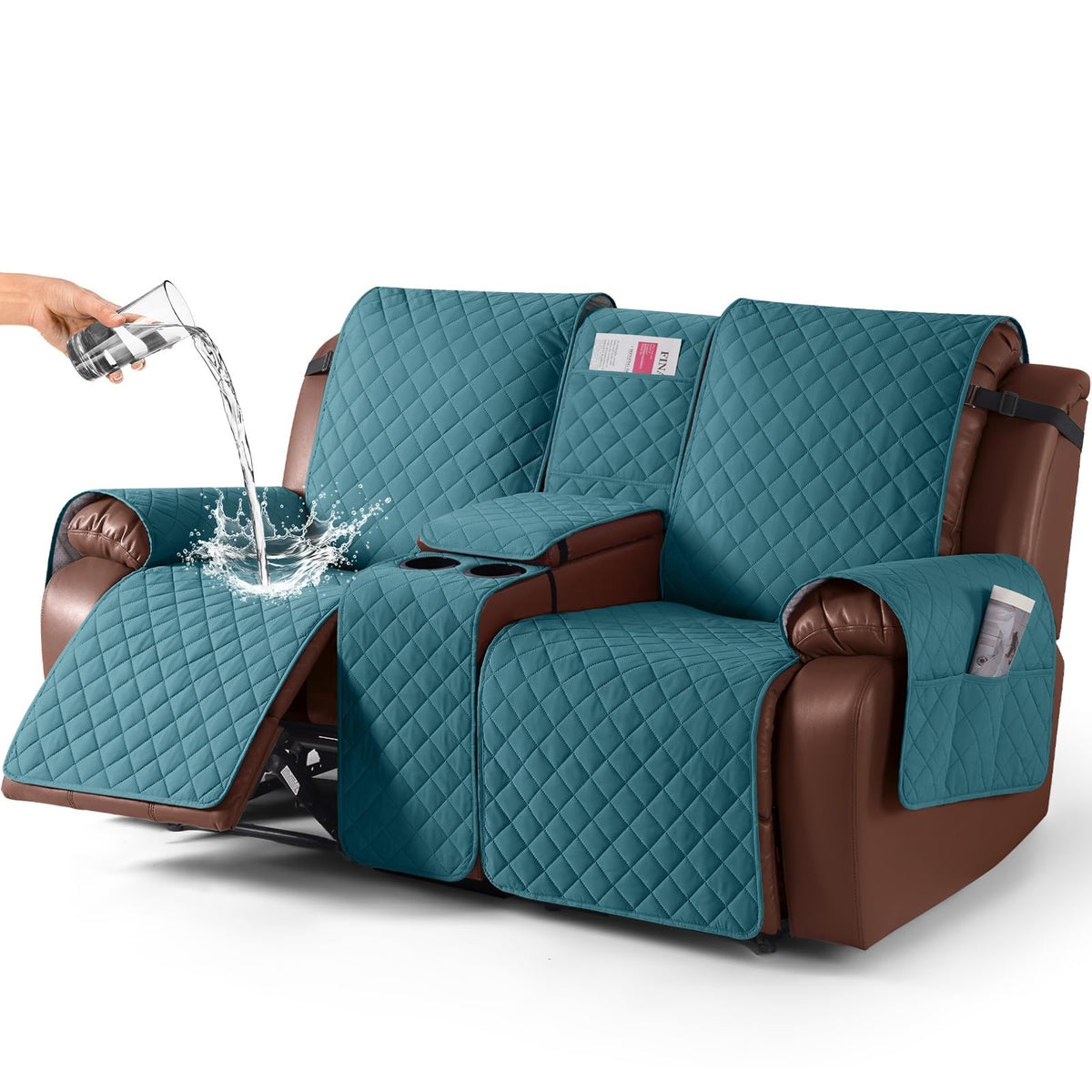 KinCam 100% Waterproof Loveseat Recliner Cover with Console, Khaki