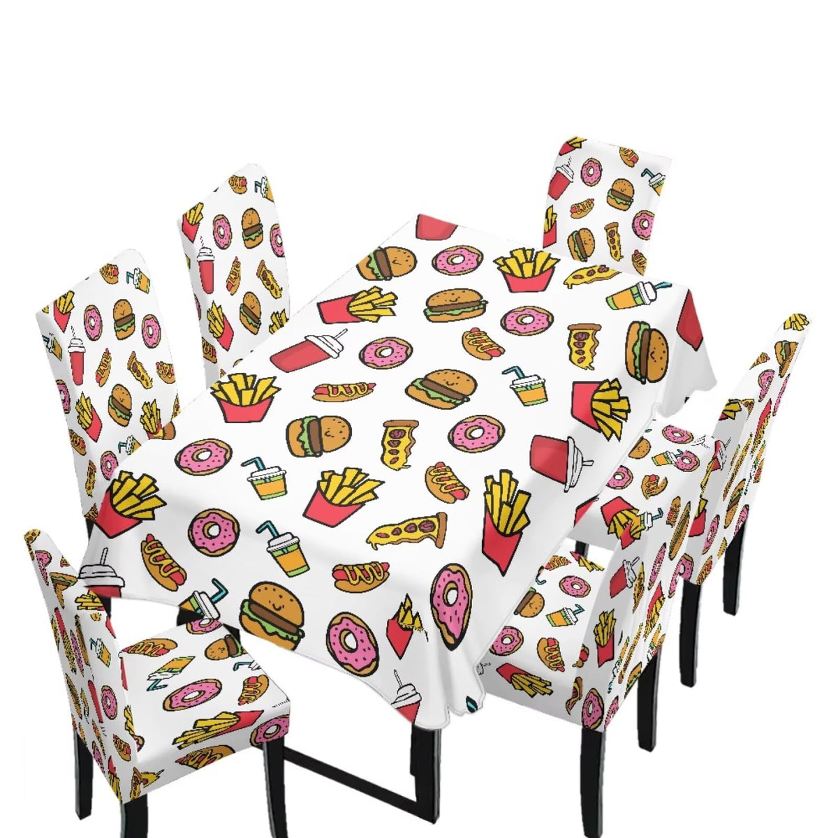 Dining Room Chair Cover and Tablecloths 7 Pack, Stain Resistant Stretch Kitchen Chair Seat Slipcovers Anti-Wrinkle Table Protector for Party, Pastoral Rose Flower Stripes Print Green