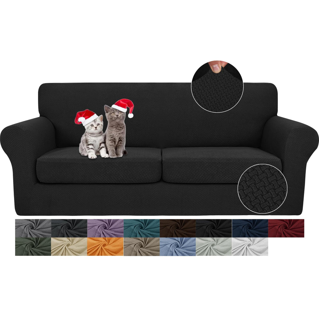 JIVINER 3 Pieces Stretch Couch Covers for 2 Cushion Couch Fitted Thick Loveseat Sofa Slipcover with 2 Seat Cushion Covers for Living Room Pet Dogs (Loveseat, Off White)