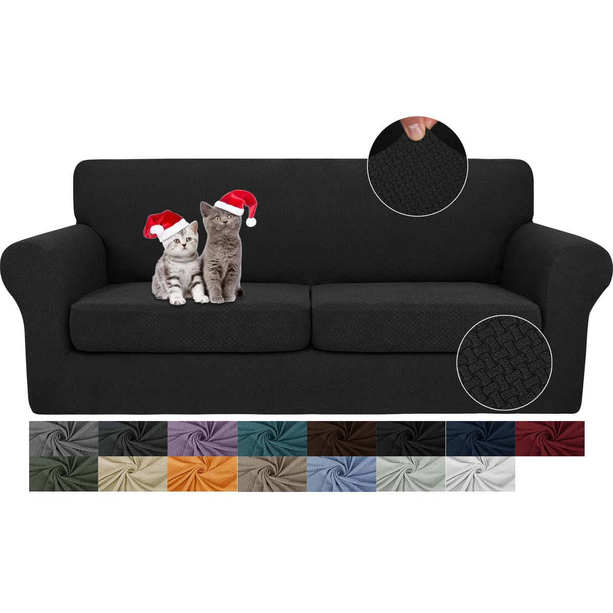 JIVINER 3 Pieces Stretch Couch Covers for 2 Cushion Couch Fitted Thick Loveseat Sofa Slipcover with 2 Seat Cushion Covers for Living Room Pet Dogs (Loveseat, Off White)