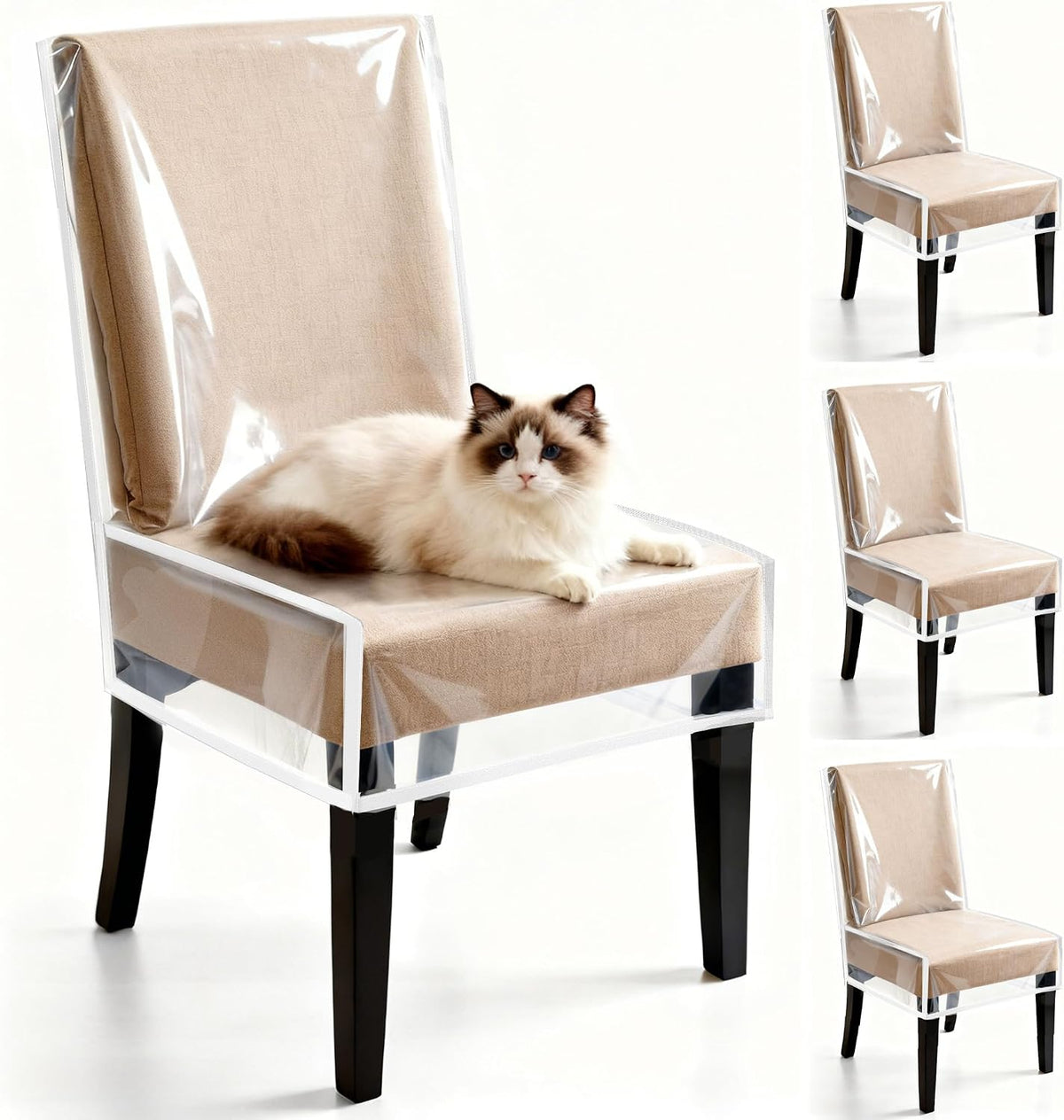 4 Pack Dining Chair Covers, Waterproof Clear Plastic Chair Covers for dining chairs, Plastic Seat Chair Protector Keep Chair Away from Water Dust Stain and Pet Claws W/21 x D/18 Fits Seatbacks 16-23"