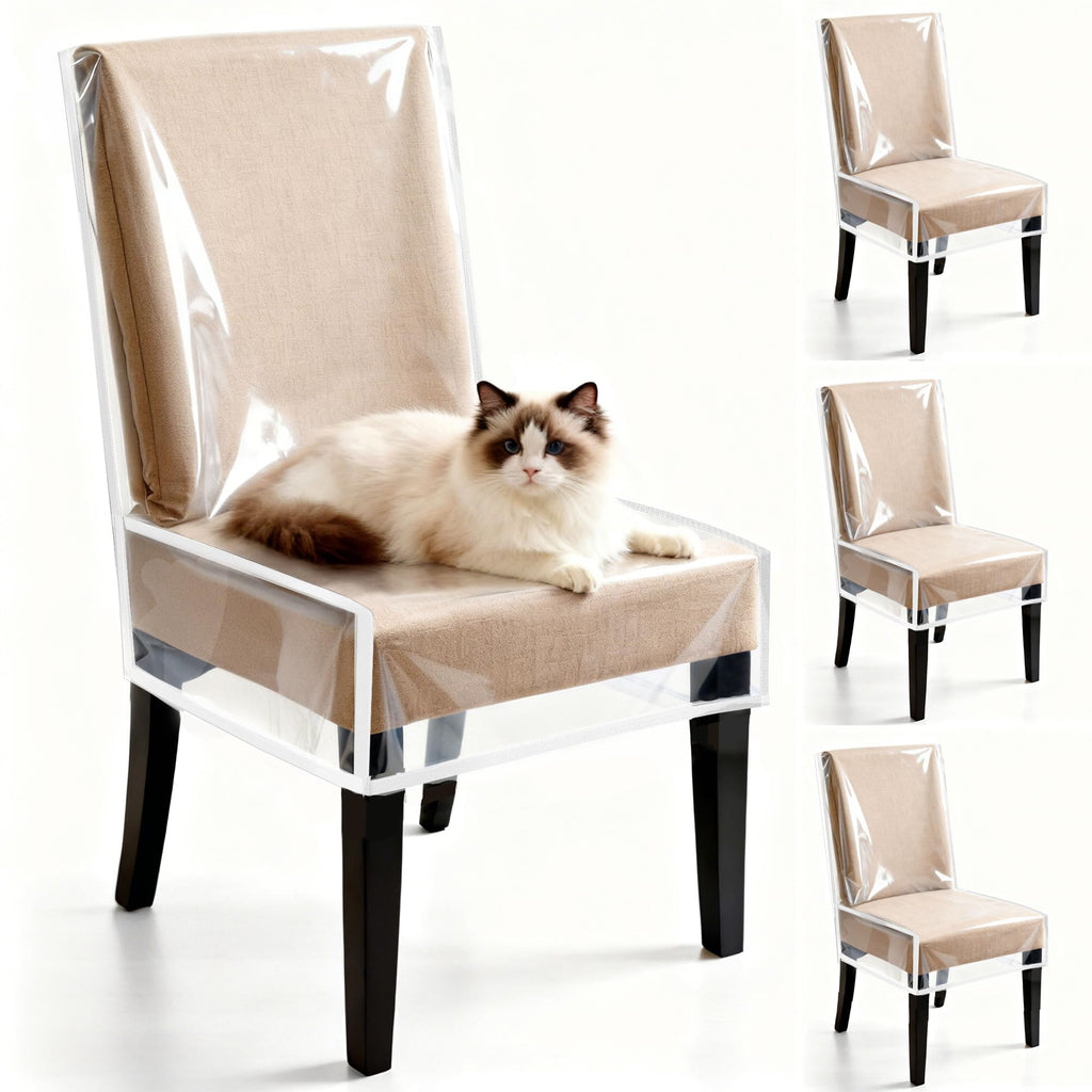 4 Pack Dining Chair Covers, Waterproof Clear Plastic Chair Covers for dining chairs, Plastic Seat Chair Protector Keep Chair Away from Water Dust Stain and Pet Claws W/21 x D/18 Fits Seatbacks 16-23"