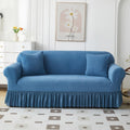 KAIJIE 1 piece Double seat Textured Sofa Slipcover with Ruffle Skirt,Elastic Stretch Fabric，Leaf Pattern Design Thick Anti Slip Protective Cover C-01Haze Blue