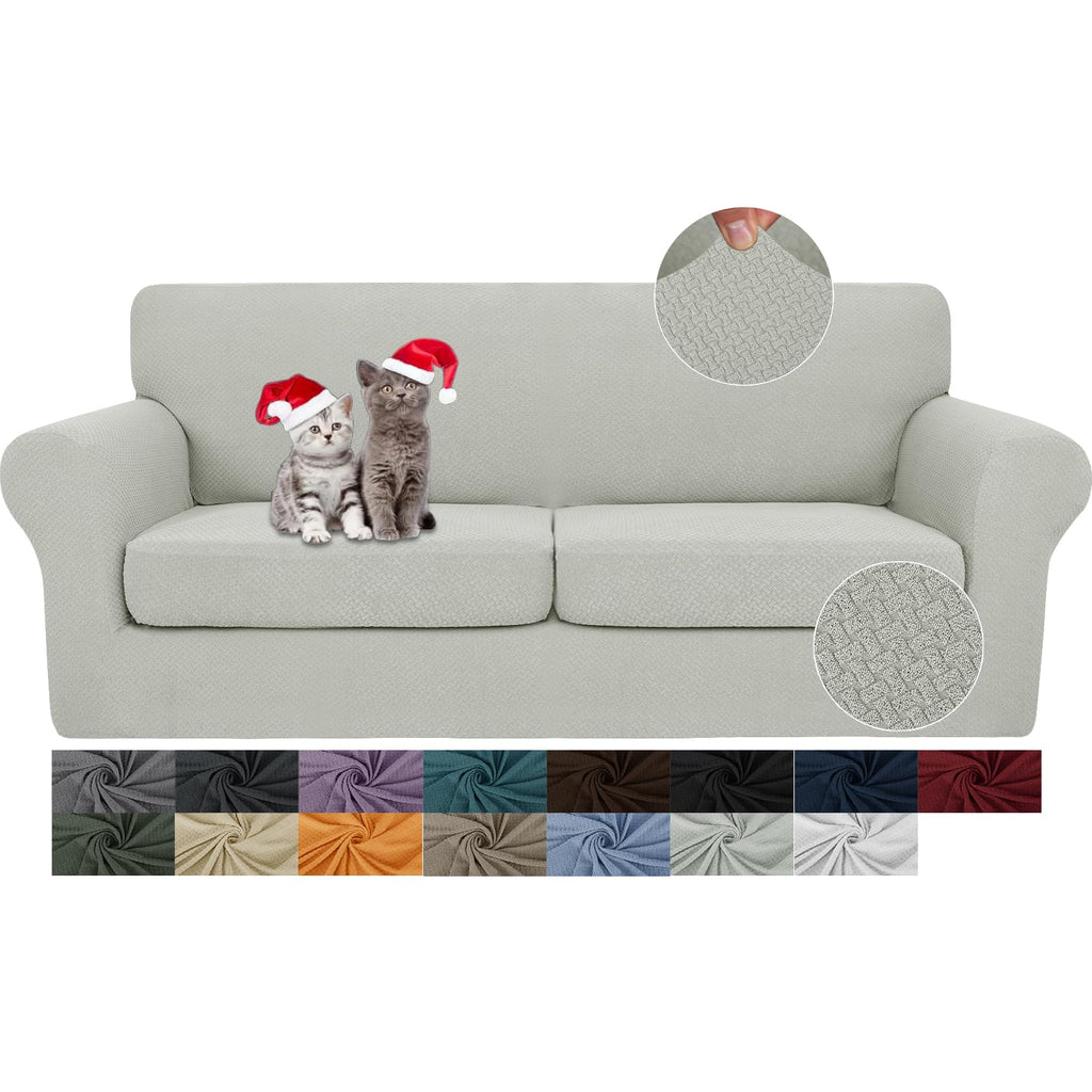 JIVINER 3 Pieces Stretch Couch Covers for 2 Cushion Couch Fitted Thick Loveseat Sofa Slipcover with 2 Seat Cushion Covers for Living Room Pet Dogs (Loveseat, Off White)