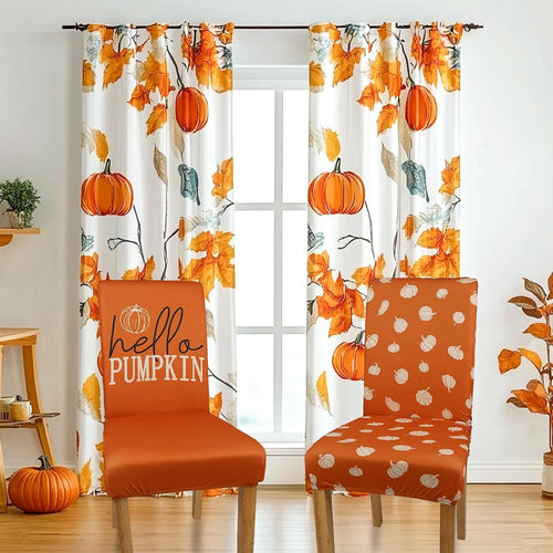 6 Pcs Fall Chair Covers for Dining Room, Thanksgiving Stretch Removable Dining Chair Cover Set of 6, Autumn Pumpkin Chair Slipcovers Seat Protector for Fall Restaurant Decor