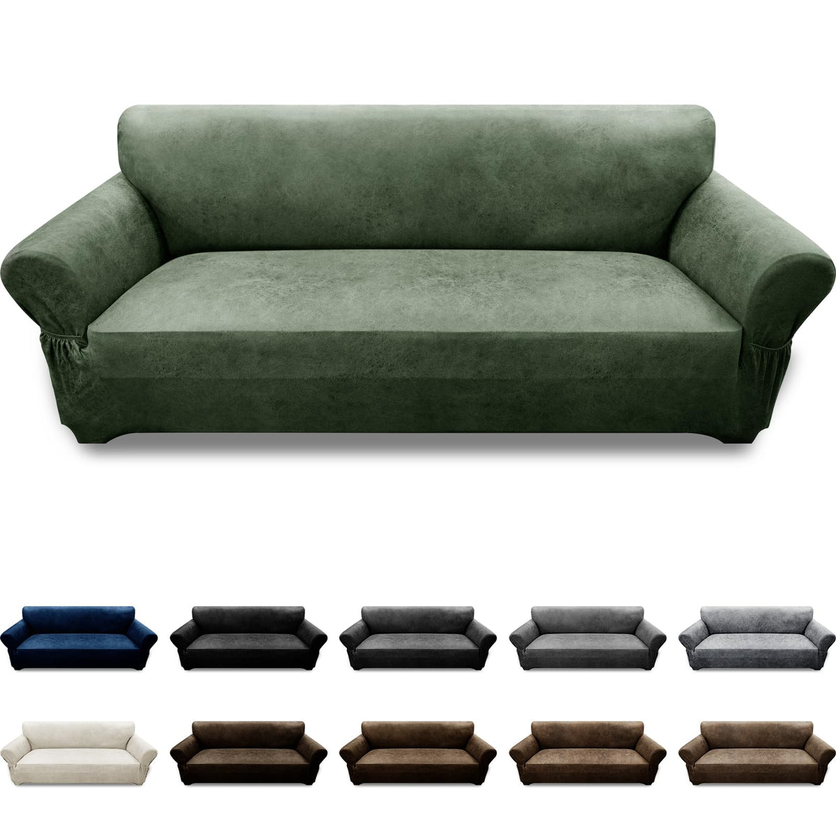 3-Pieces T Cushion Loveseat Slipcovers Leather Look Couch Cover Loveseat Covers for 2 Cushion Couch Furniture Protector Stretch Sofa Cover with 2 Individual T Cushion Seat Covers, Brown